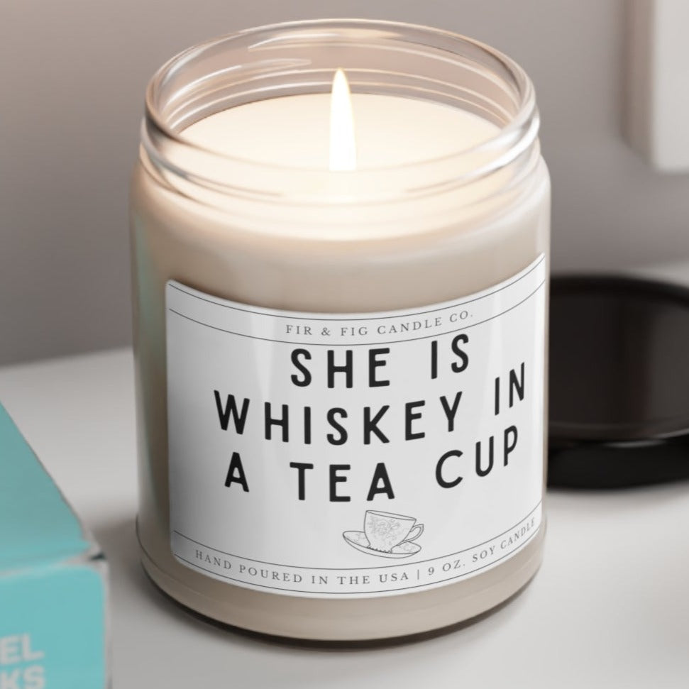 She is WHISKEY in a Tea Cup 100% Eco-Friendly 9oz Soy Candle, Funny Candle Gift, Gift for Him,Gift for Her, Gift Mode Candle, Whiskey Candle, #SoyCandle,EcoFriendly,FunnyGift,GiftForHer,HomeDecor,Humor,CandleLover,Whiskey In A Tea Cup