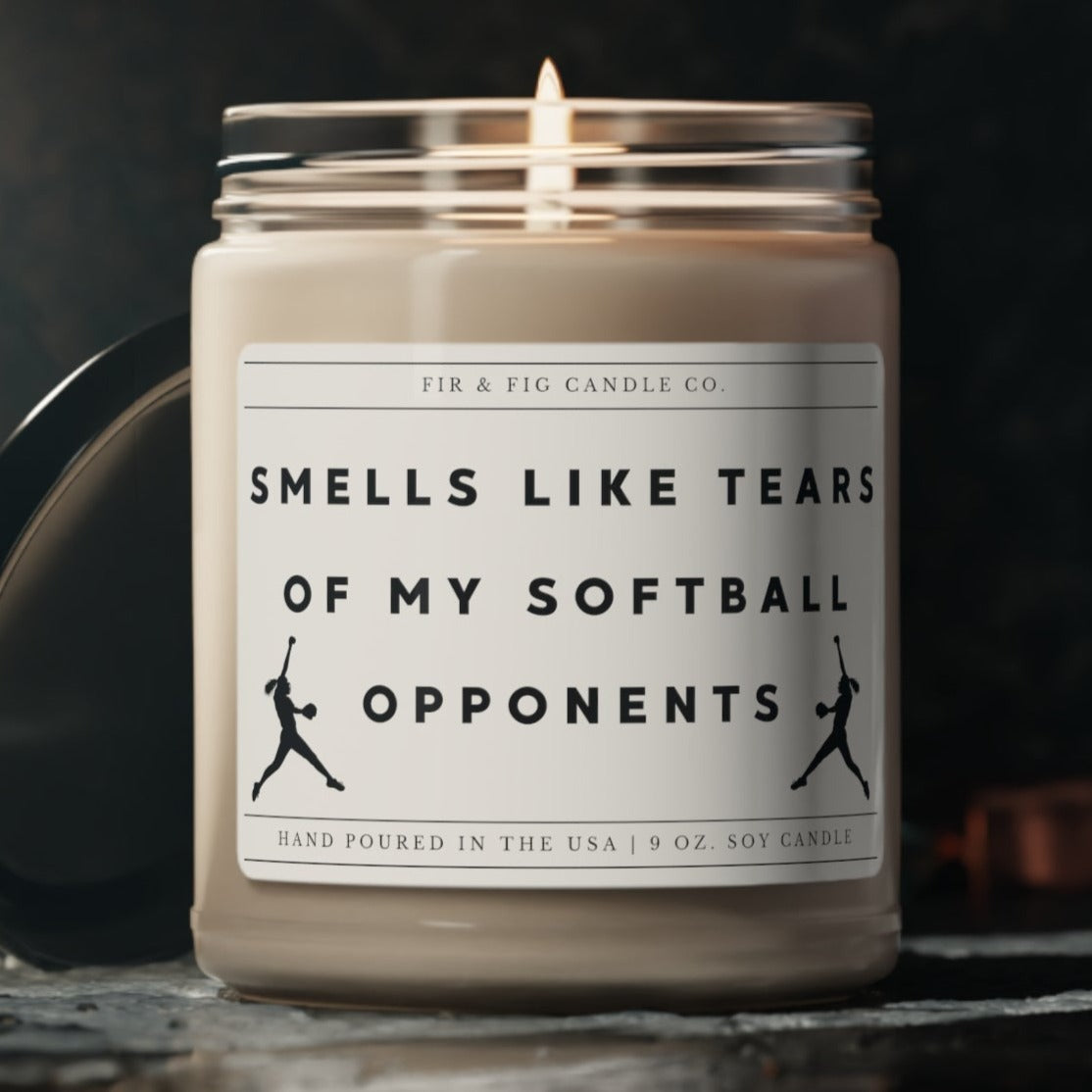 Smells Like Tears of my SOFTBALL Opponents 100% Eco-Friendly 9oz Soy Candle, Funny Candles, Gift for Her, Coaches Gift, Birthday Gift, home decor, softball coaches gift, softball player gift, softball mom