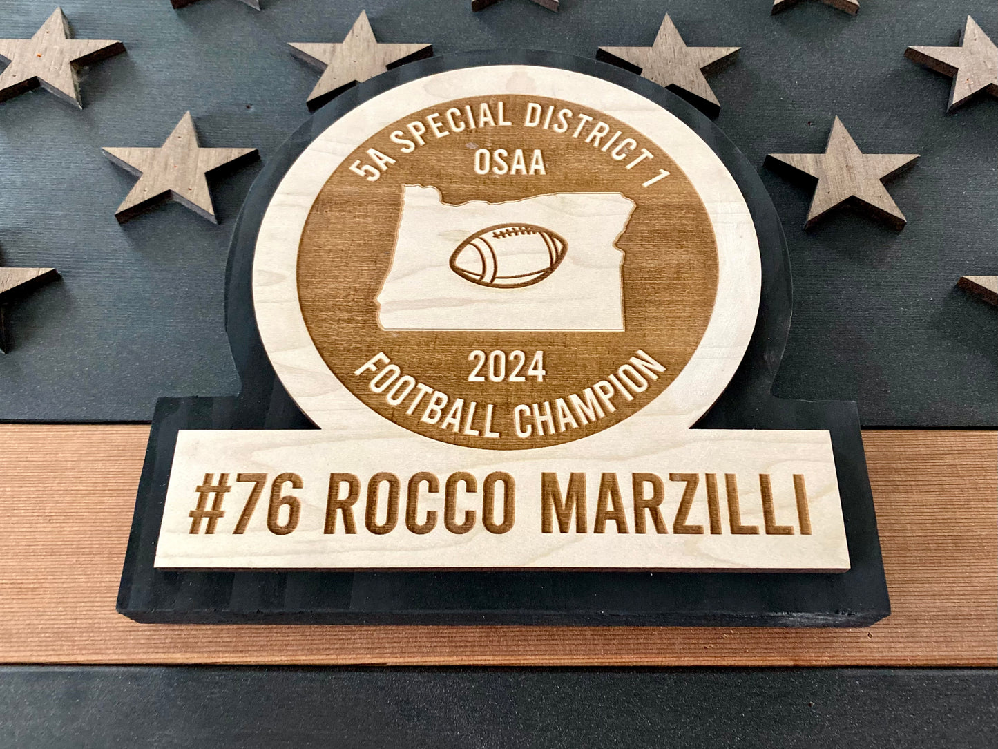 Custom Lasered Wooden Award Plaque – Personalized Recognition for Any State, Sport, Player, Manager or Coach