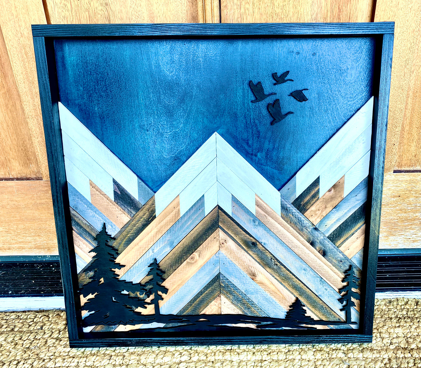 20x20 Custom Rustic Mountain Wood Wall Art – Handcrafted from Reclaimed Wood