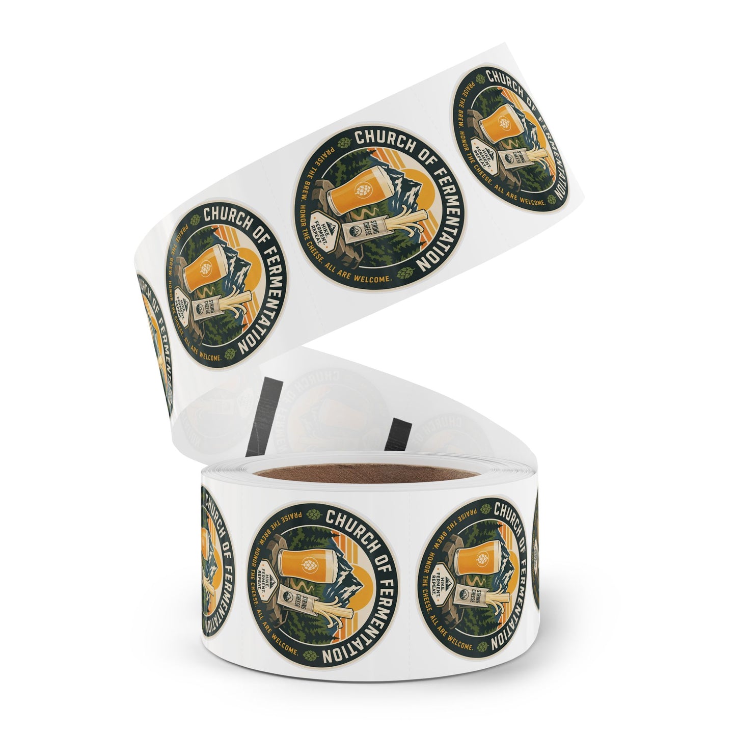 Round Sticker Rolls — 'Church of Fermentation' Beer & Cheese Brewing Label