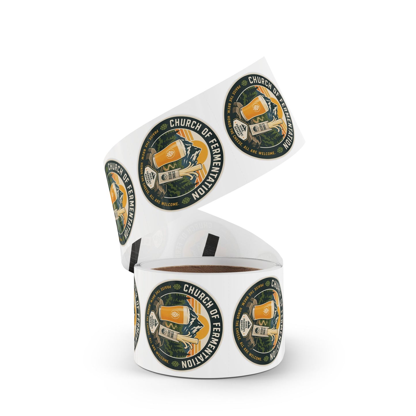 Round Sticker Rolls — 'Church of Fermentation' Beer & Cheese Brewing Label
