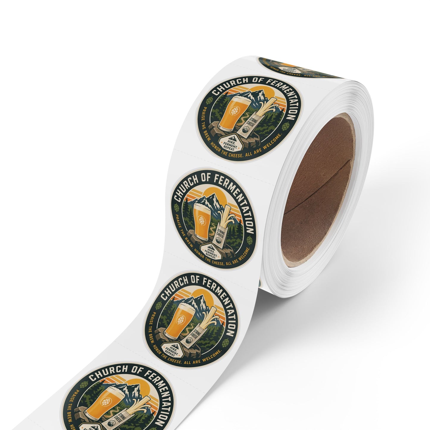 Round Sticker Rolls — 'Church of Fermentation' Beer & Cheese Brewing Label