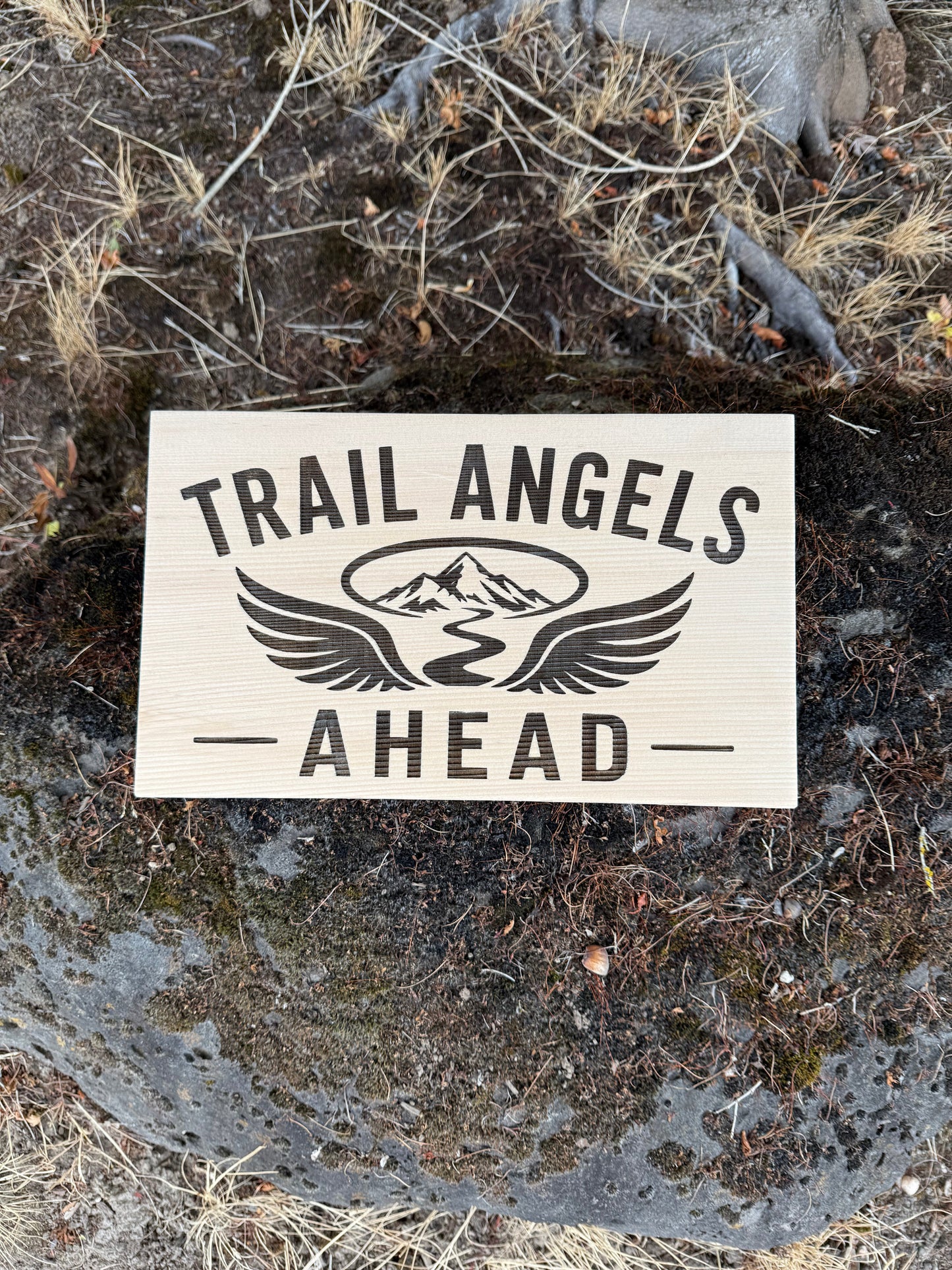 Trail Angels Ahead Wood Sign