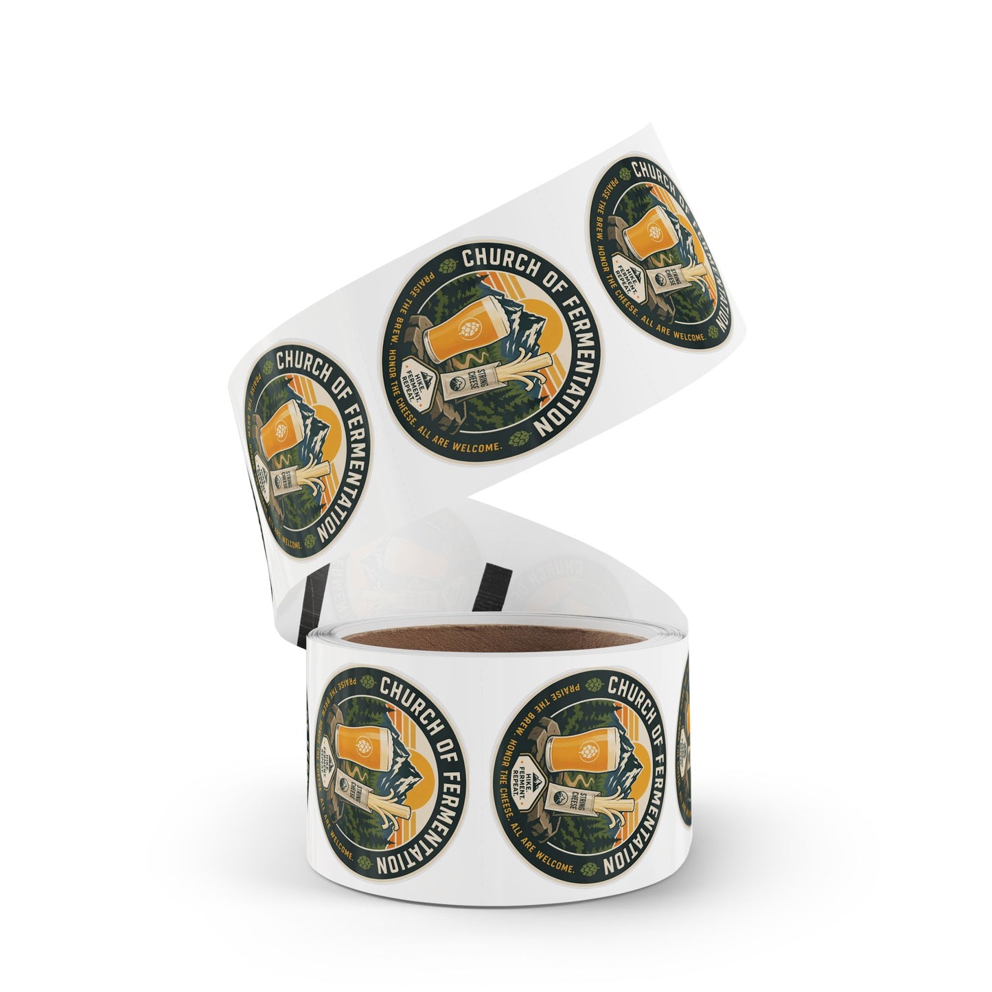 Round Sticker Rolls — 'Church of Fermentation' Beer & Cheese Brewing Label