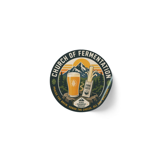 Round Sticker Rolls — 'Church of Fermentation' Beer & Cheese Brewing Label
