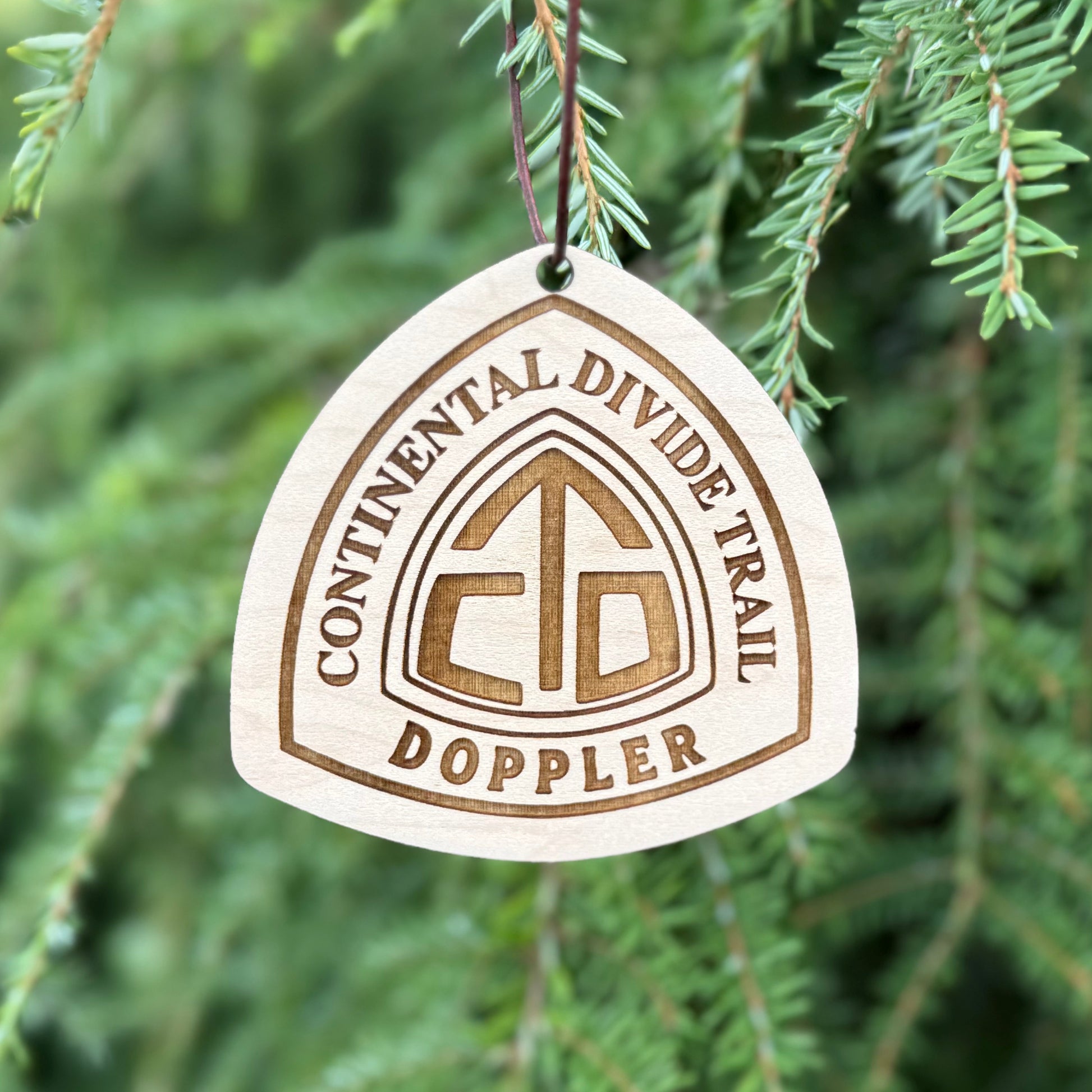 Personalized Continental Divide Trail backpack tag engraved with hiker’s trail name. Lightweight reclaimed wood gear, perfect CDT thru-hiker gift, trail angel surprise, or hiking ornament. Eco-friendly and handmade in the Pacific Northwest.