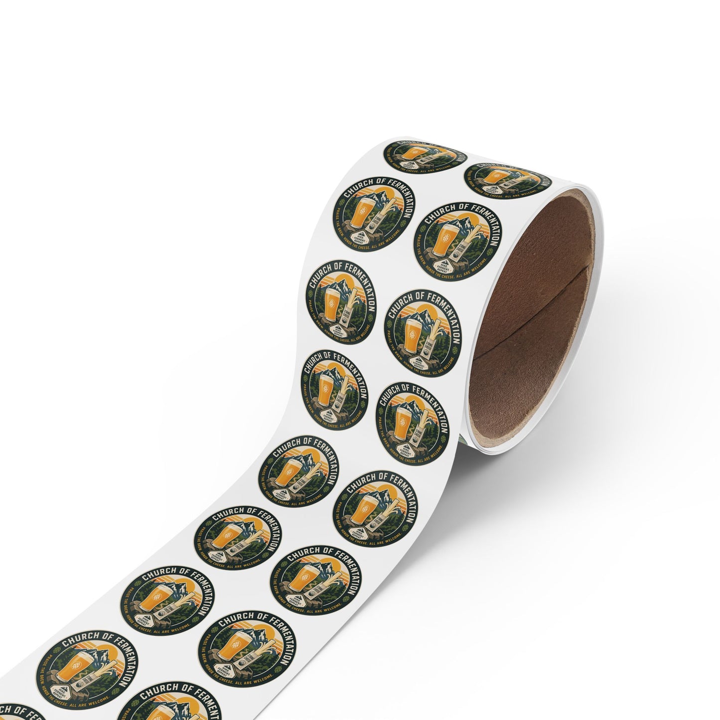 Round Sticker Rolls — 'Church of Fermentation' Beer & Cheese Brewing Label