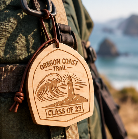 Oregon Coast Trail Wooden Hangtag – Personalized Hiking Tag