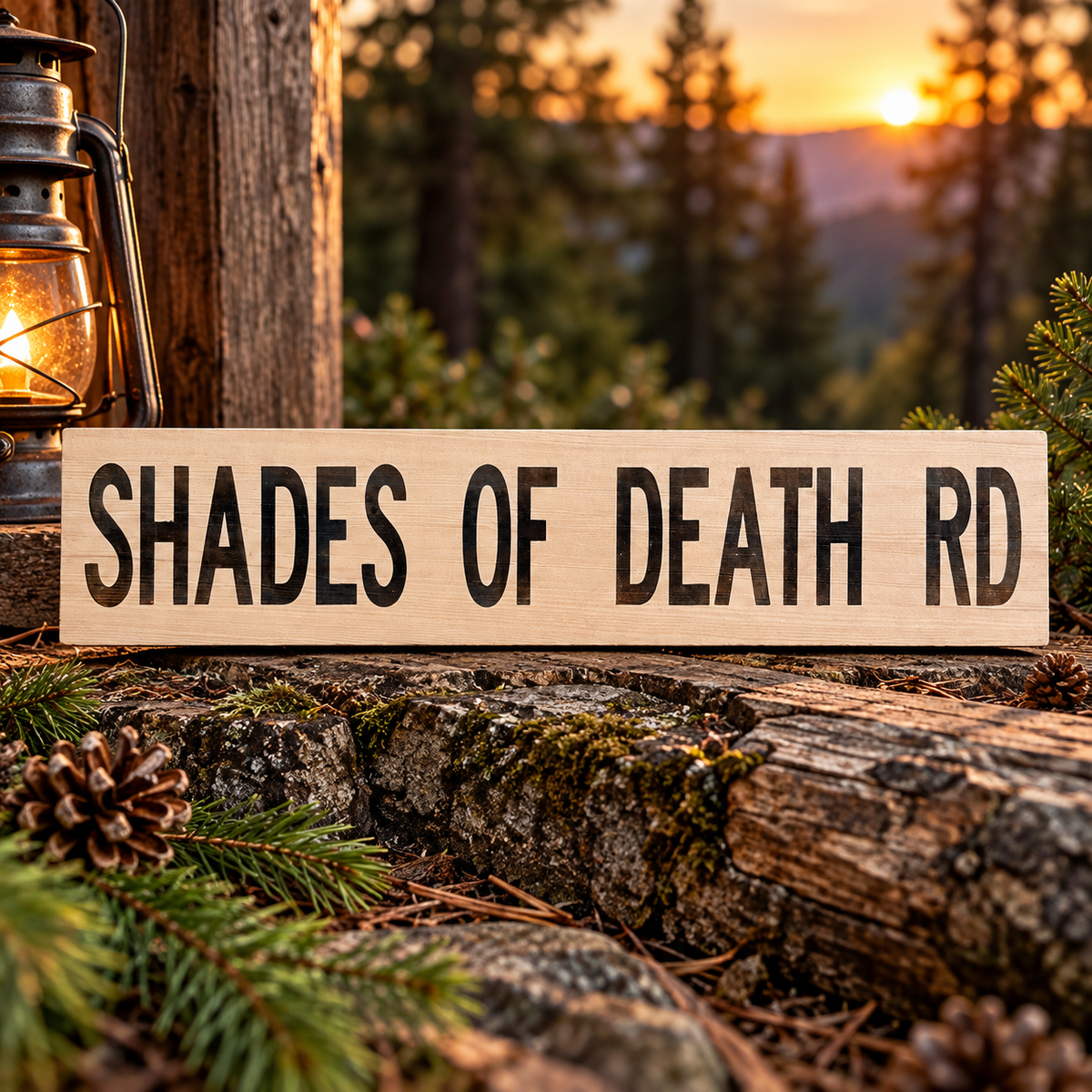 Shades of Death Road Wood Sign – Rustic Horror & Roadside Decor