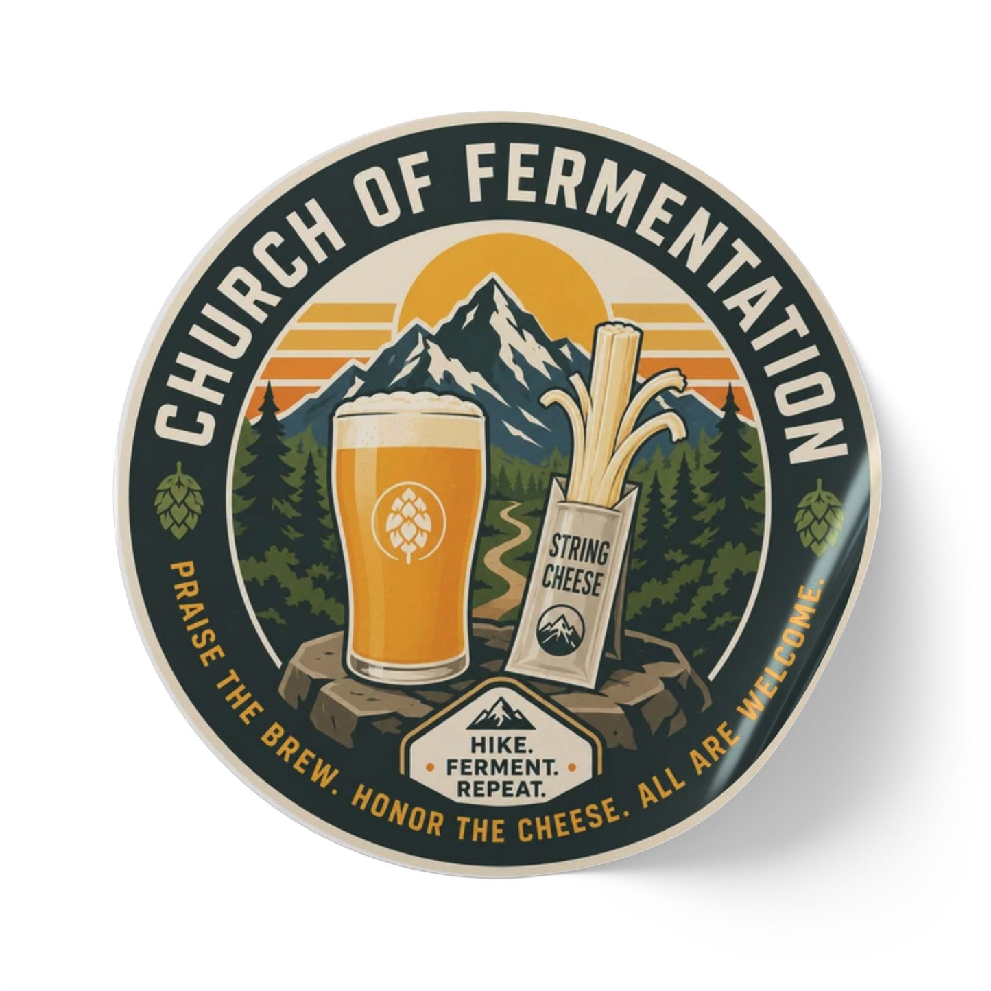 Round Sticker Rolls — 'Church of Fermentation' Beer & Cheese Brewing Label