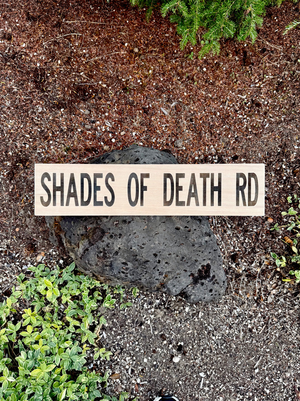 Shades of Death Road Wood Sign – Rustic Horror & Roadside Decor