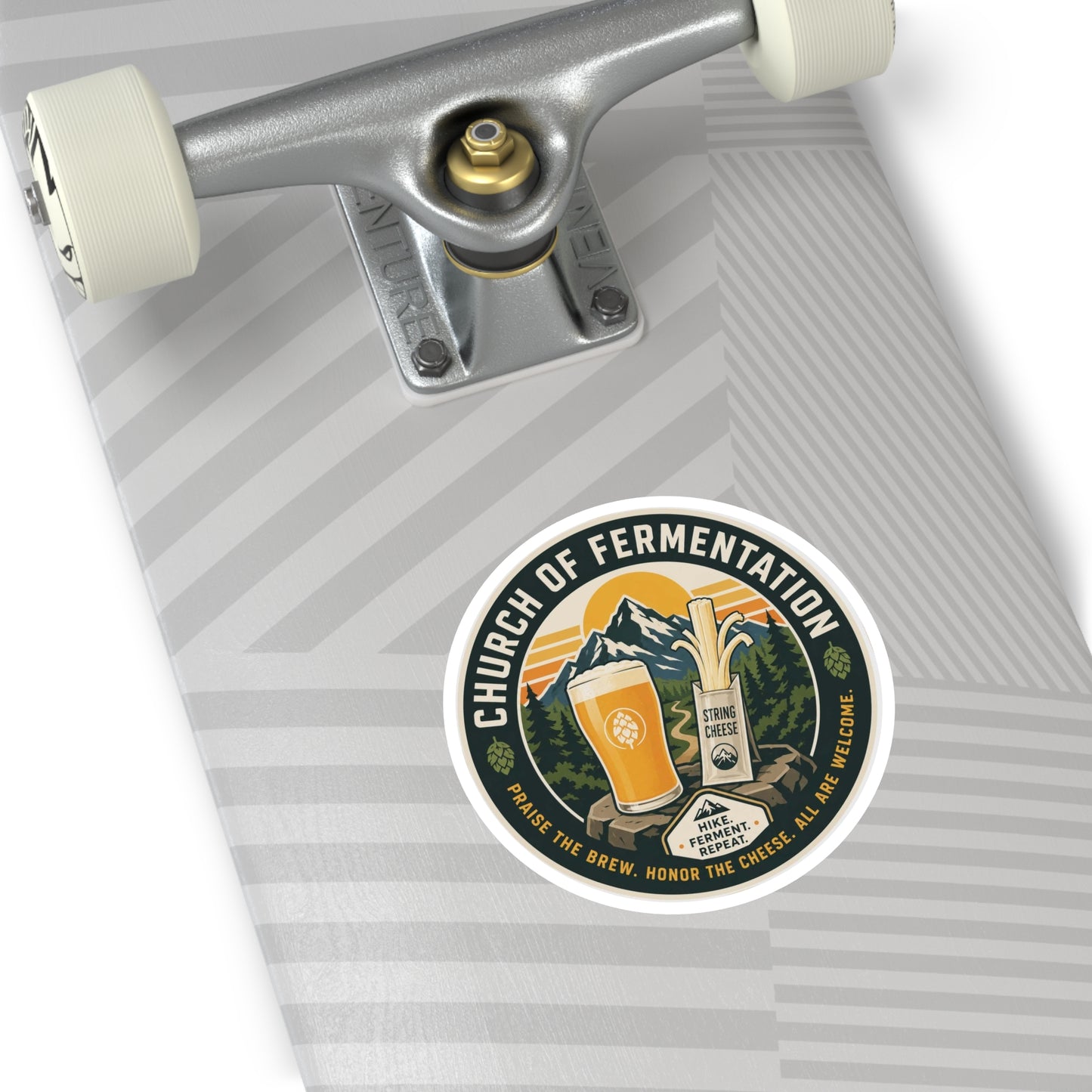 Church of Fermentation Round Sticker — Beer & Cheese Hiking Decal