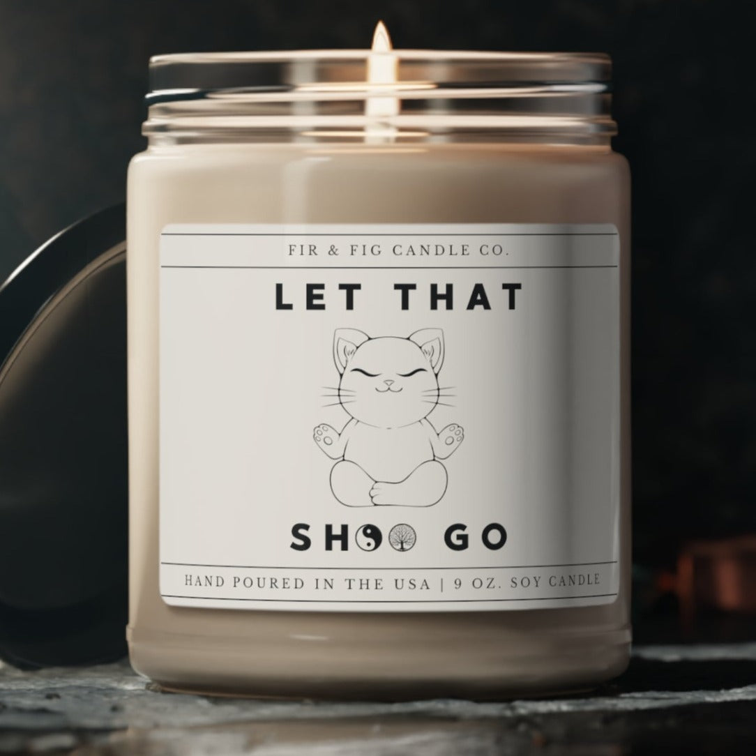 Let That SH*! Go 100% Eco-Friendly 9oz Soy Candle, Funny Candle Gift, Gift for Him, Gift for Her, Gift for Mom, Zen Cat Decor, Cat Lovers, Eco-Friendly Fragrance, Humorous Home Decor, Gift for Cat Lovers, Relaxation with a Twist