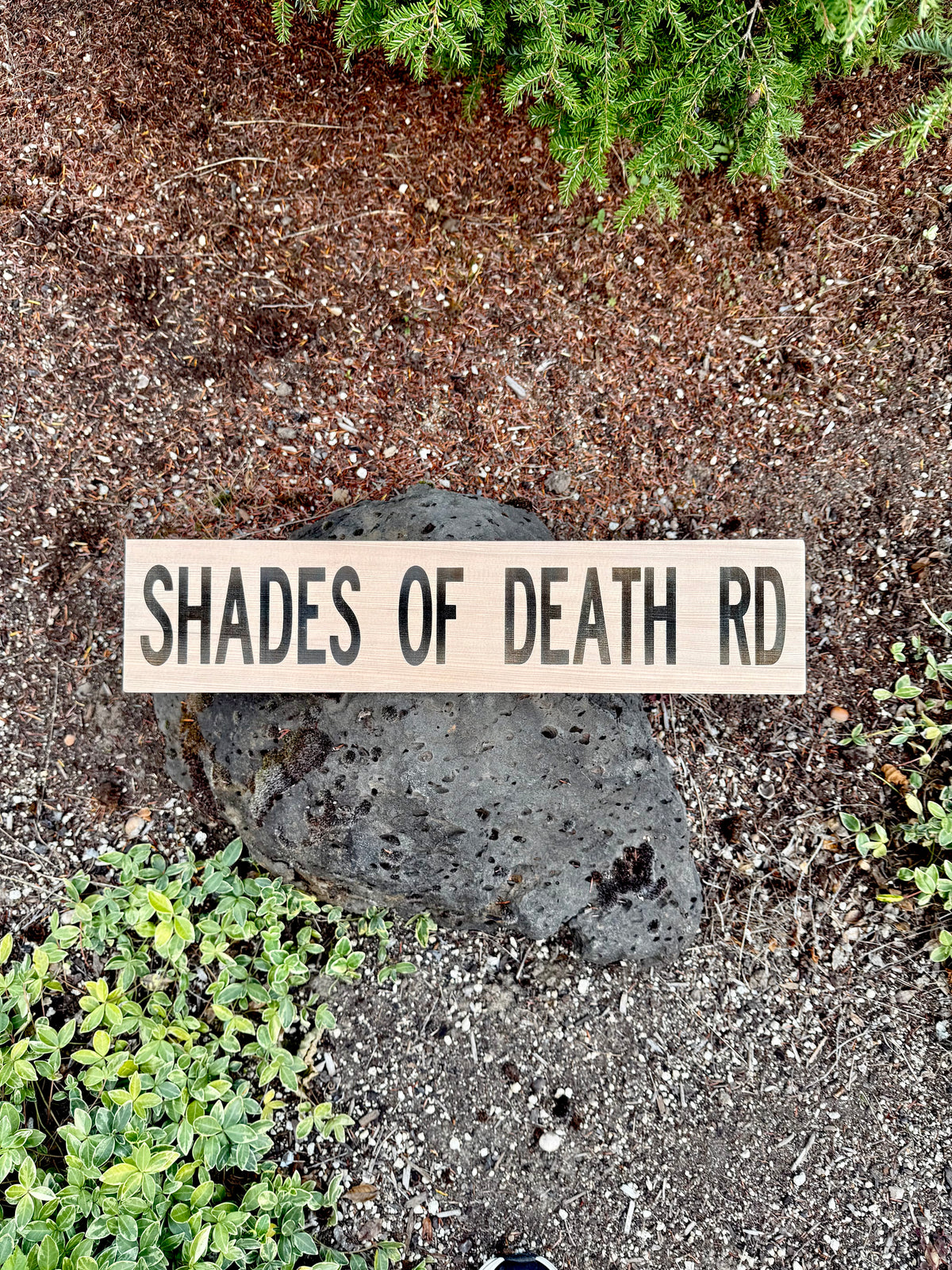 Shades of Death Road Wood Sign – Rustic Horror & Roadside Decor