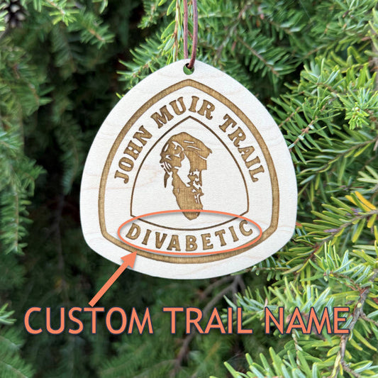 john muir trail name tag, jmt wooden hangtag, custom trail name badge jmt, john muir trail backpack tag, jmt hiking keepsake, personalized john muir trail gift, john muir trail thru hiker tag, laser engraved wood badge jmt, eco friendly hiking tag jmt, rustic wooden john muir trail ornament, jmt backpack accessory, john muir trail collectible tag, trail magic john muir trail gift