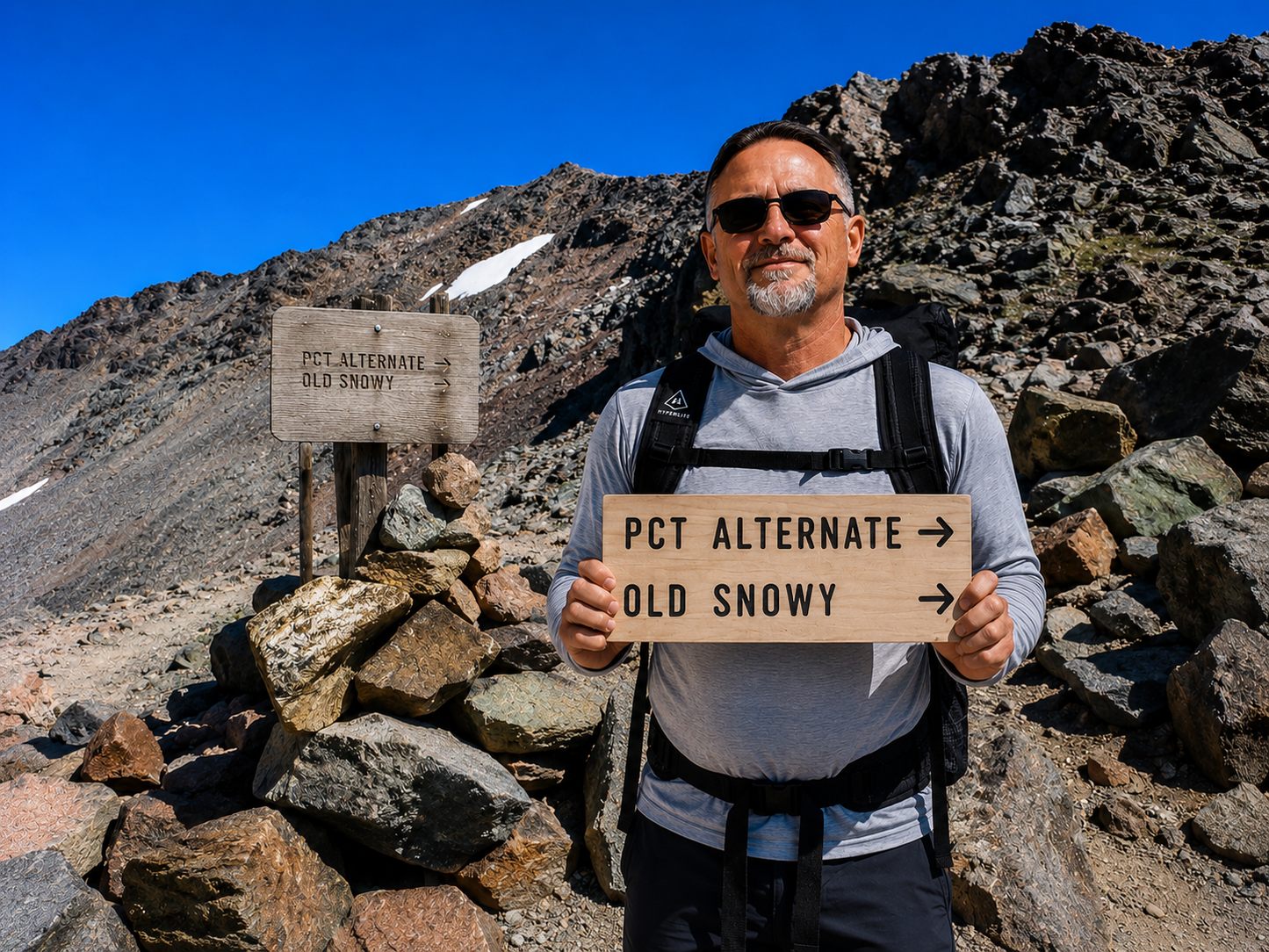Pacific Crest Trail Old Snowy Trail wooden sign handcrafted for PCT hikers, thru hikers, backpackers, and outdoor adventure enthusiasts