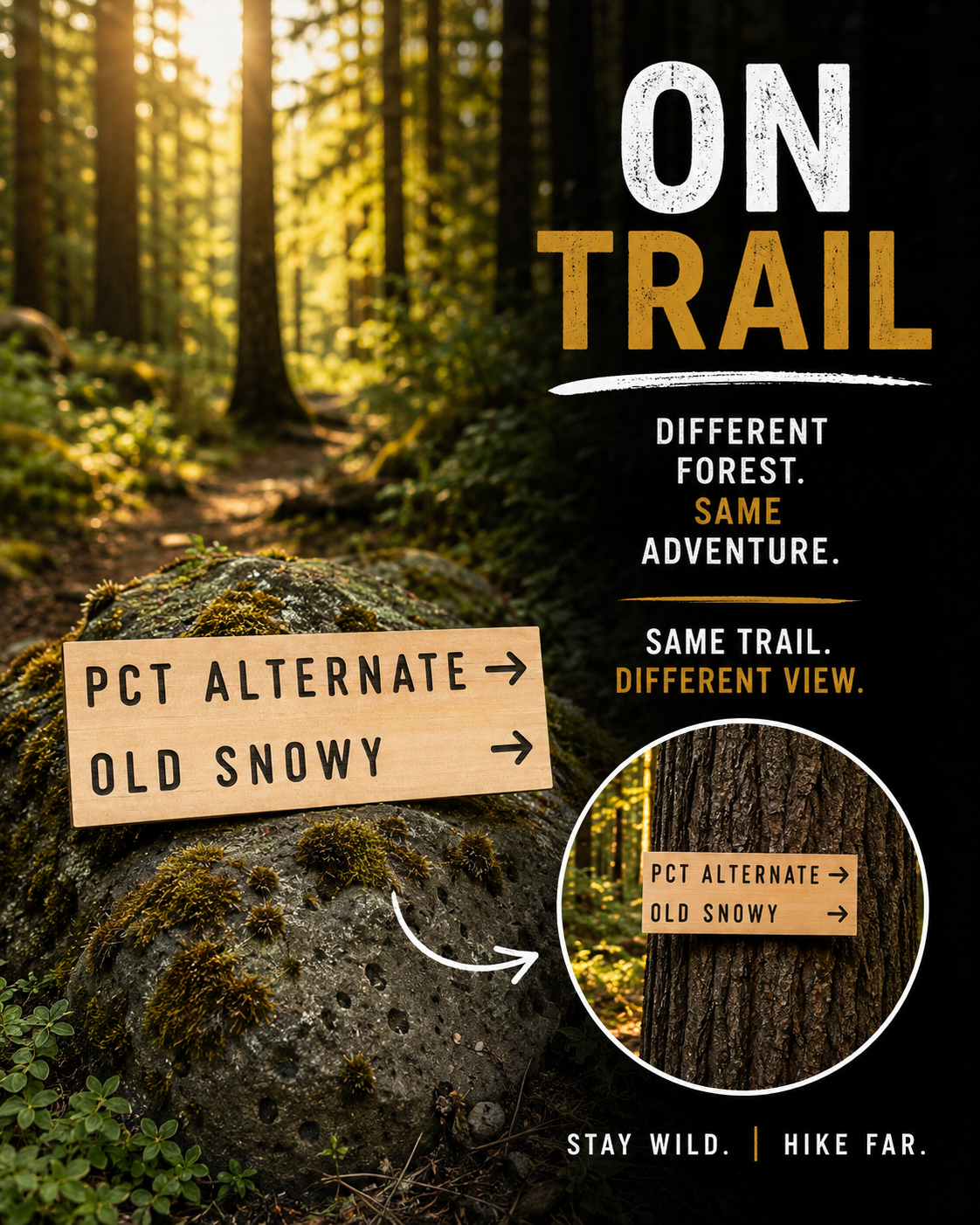 PCT thru hiker gift featuring the Alternate Old Snowy Trail, handcrafted for Pacific Crest Trail hiking and backpacking enthusiasts