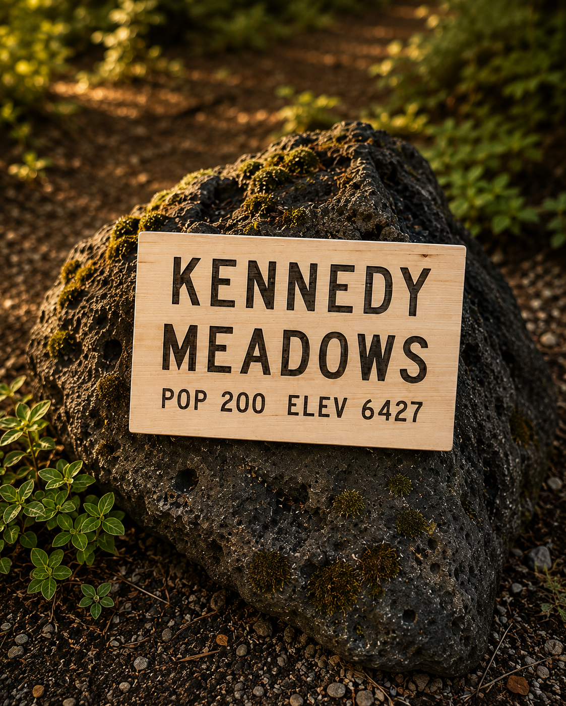 Kennedy Meadows hiking gift featuring a wooden PCT trail sign for backpackers, section hikers, and outdoor adventurers