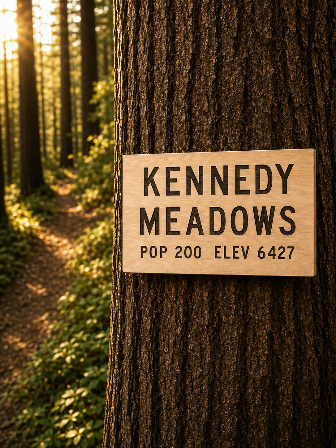Unique gift for a PCT thru hiker featuring a handcrafted Kennedy Meadows Pacific Crest Trail wooden sign