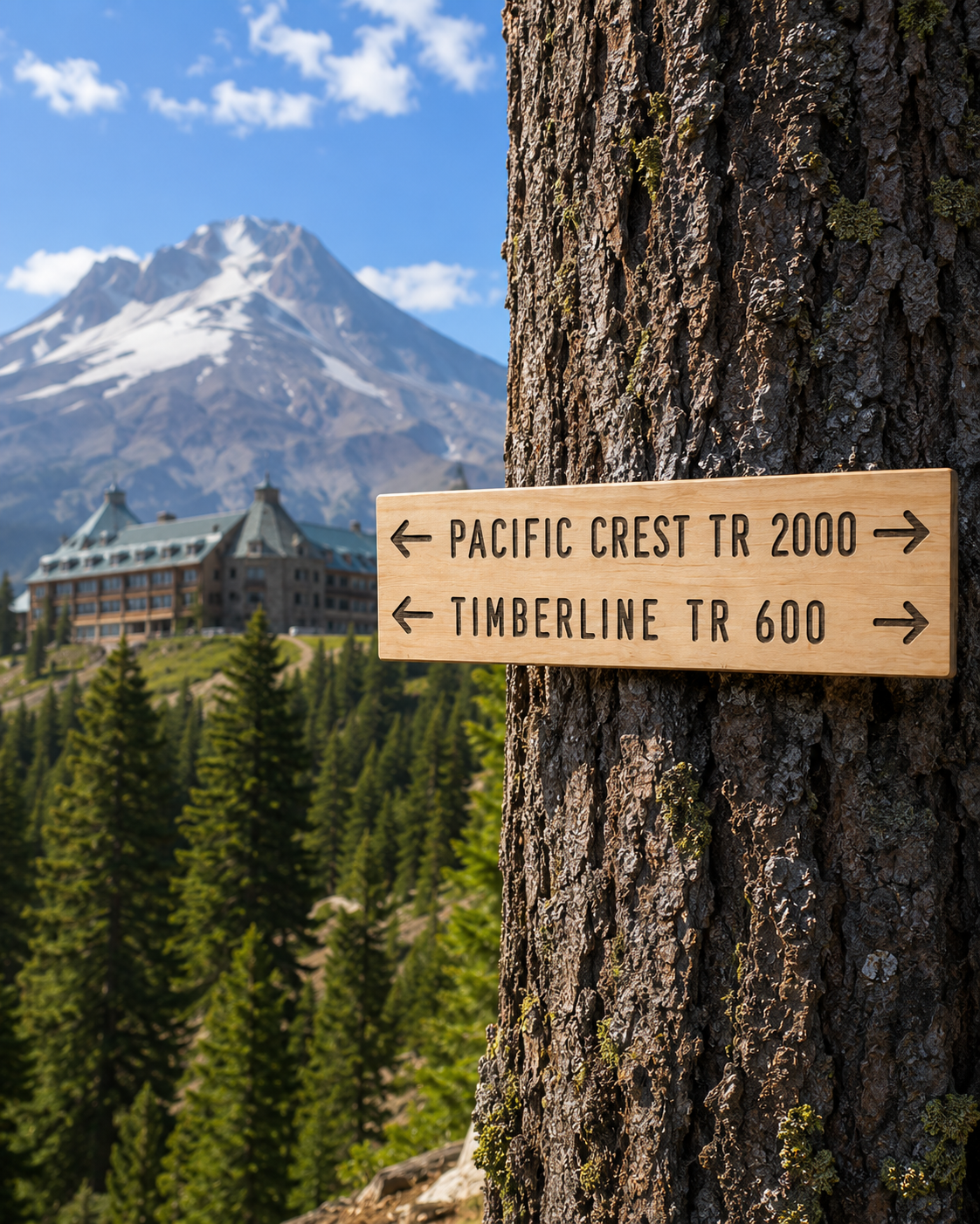 Unique gift for a Pacific Crest Trail hiker featuring a handcrafted Timberline Trail 600 wooden hiking sign