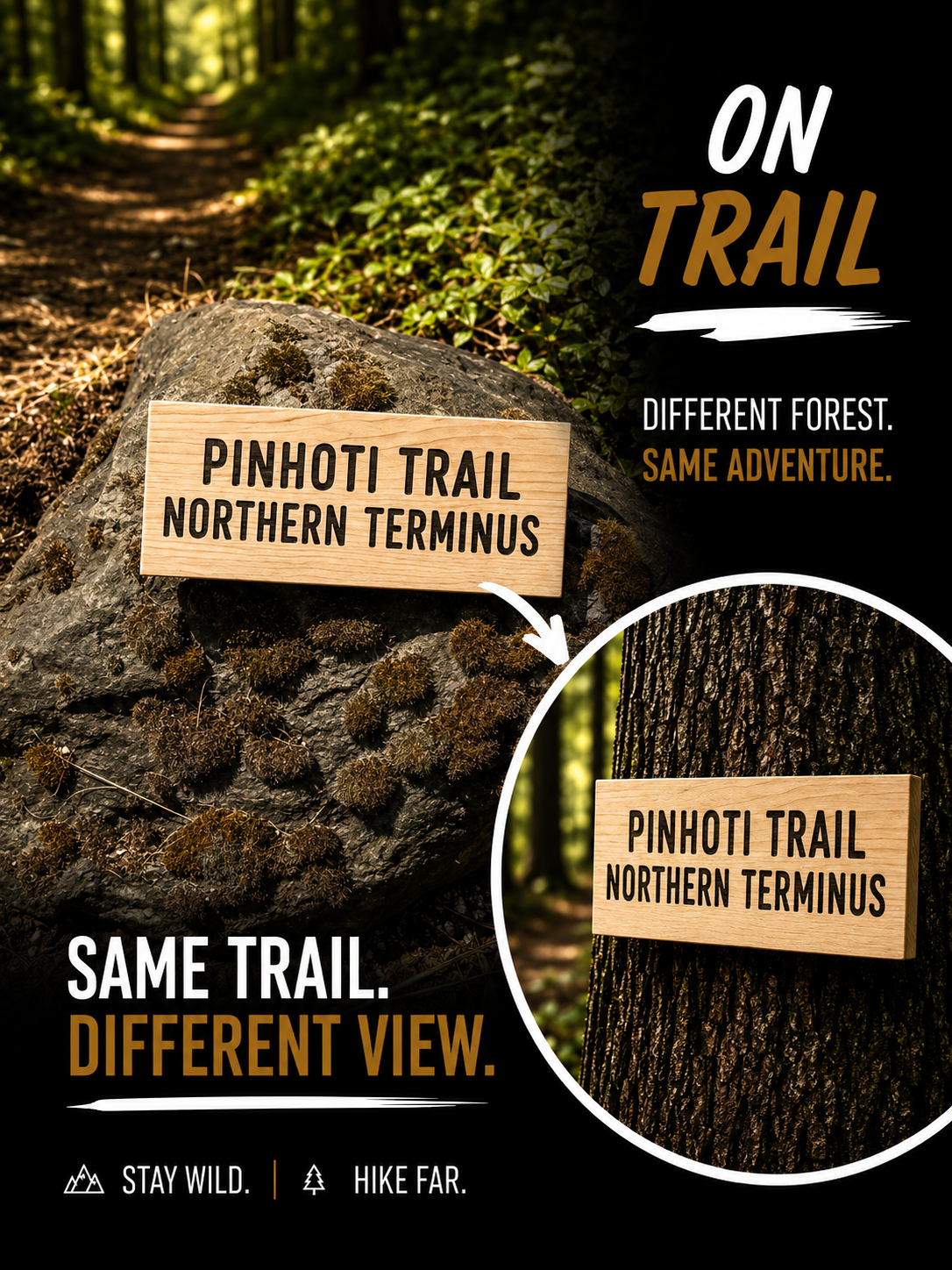 Pinhoti Trail trail marker sign designed for backpackers, thru hikers, and trail lovers