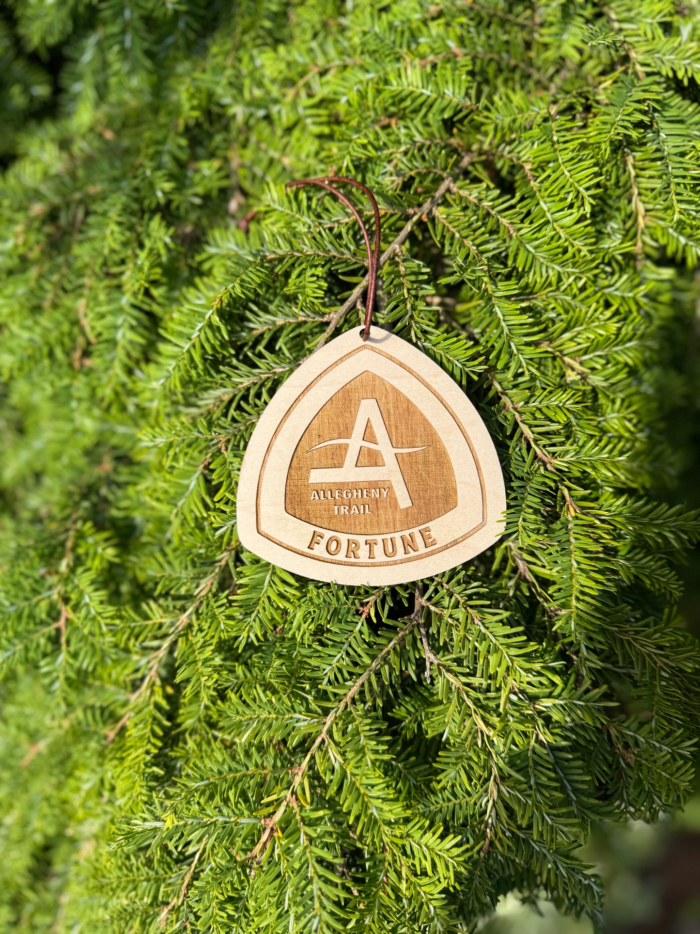 Personalized Allegheny Trail wooden backpack tag packaged as a thoughtful hiking gift. Perfect for backpackers, trail angels, hiking clubs, outdoor lovers, and adventure travel.