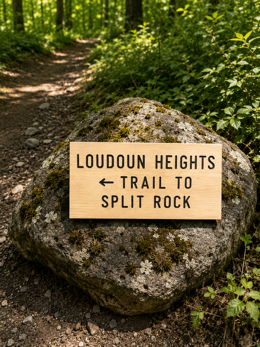 Appalachian Trail Loudoun Heights Trail to Split Rock wooden trail sign handcrafted for hikers and backpackers