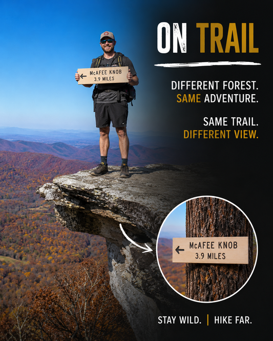 Appalachian Trail McAfee Knob wooden trail sign handcrafted for AT hikers, backpackers, thru hikers, and outdoor adventure enthusiasts