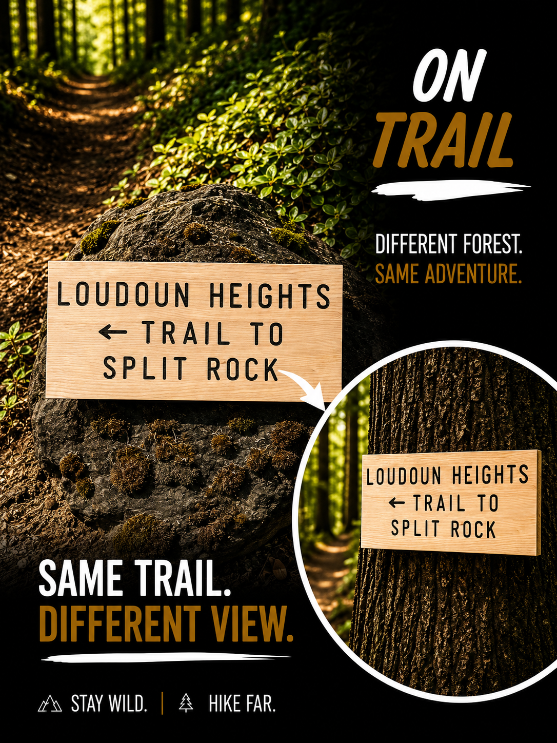 Appalachian Trail trail sign featuring Loudoun Heights Trail to Split Rock, perfect gift for hikers and outdoor enthusiasts