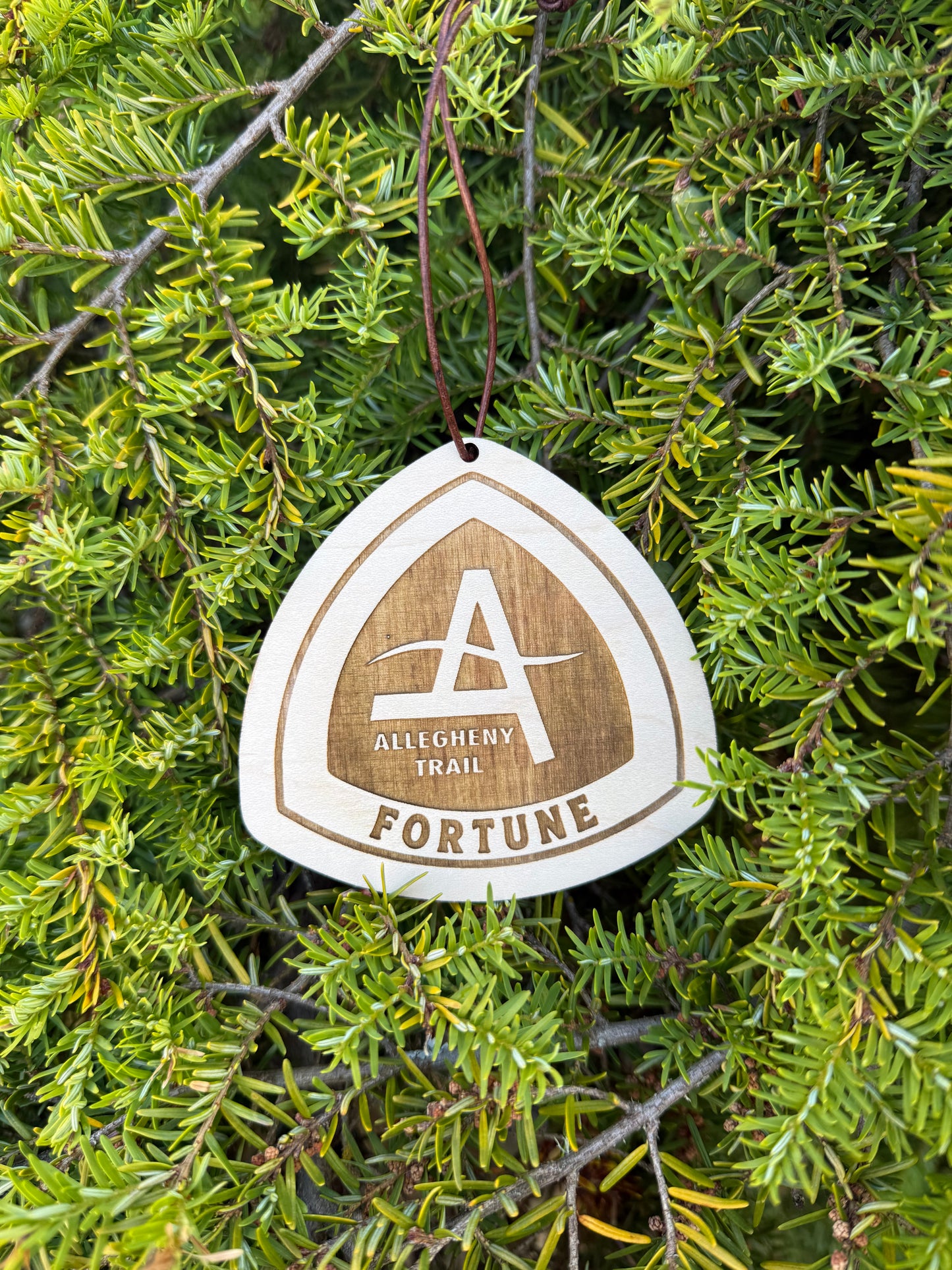 Personalized Allegheny Trail name tag engraved with a custom trail name. Unique gift for hikers, backpackers, trail runners, outdoor adventurers, and thru hikers.