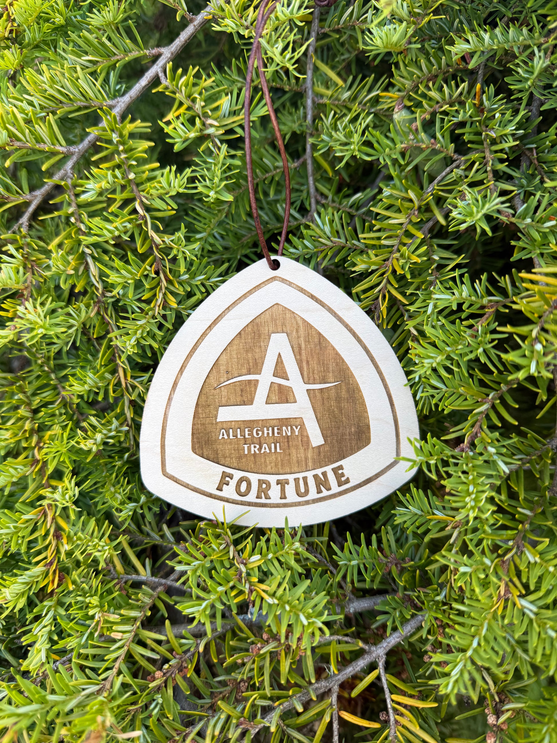 Personalized Allegheny Trail name tag engraved with a custom trail name. Unique gift for hikers, backpackers, trail runners, outdoor adventurers, and thru hikers.