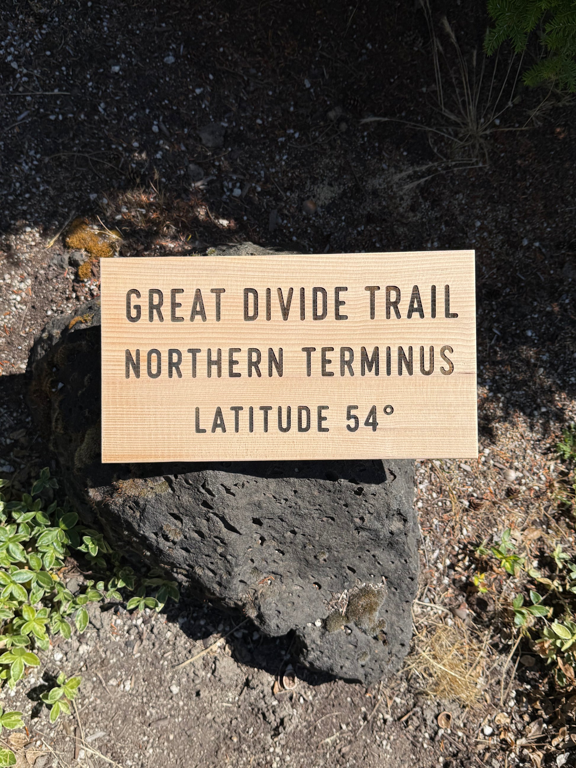 Wooden Great Divide Trail Northern Terminus sign perfect for cabin decor and hiking enthusiasts