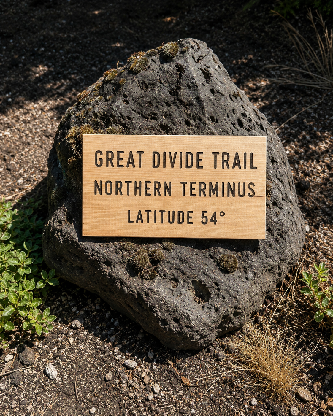 Great Divide Trail Northern Terminus wooden trail sign handcrafted for hikers, backpackers, and outdoor adventure enthusiasts