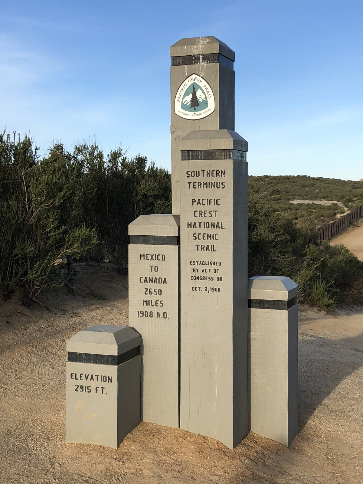 Southern Terminus of PCT Close-up of a trail signpost marking a hiking route