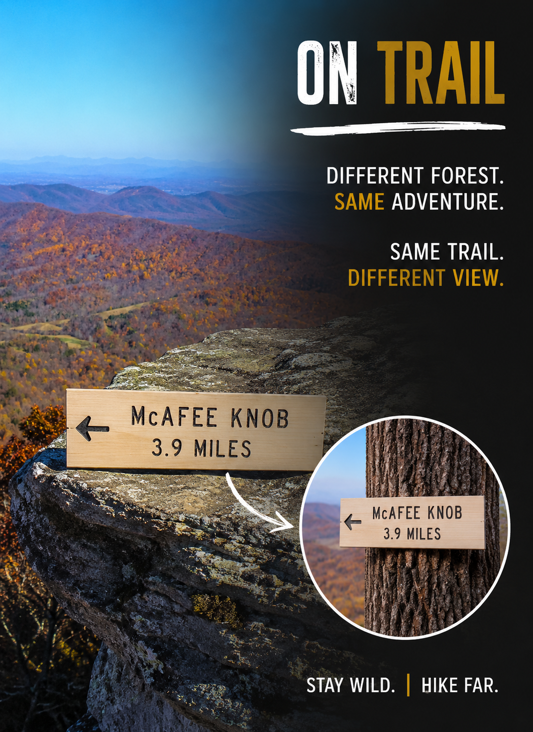 McAfee Knob Trail wooden sign inspired by the iconic Virginia hike, perfect for hikers, backpackers, and outdoor adventurers