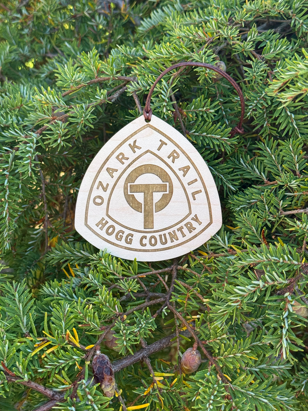 Ozark Trail personalized trail name tag for hiking backpacks, featuring custom laser engraving and lightweight wooden construction