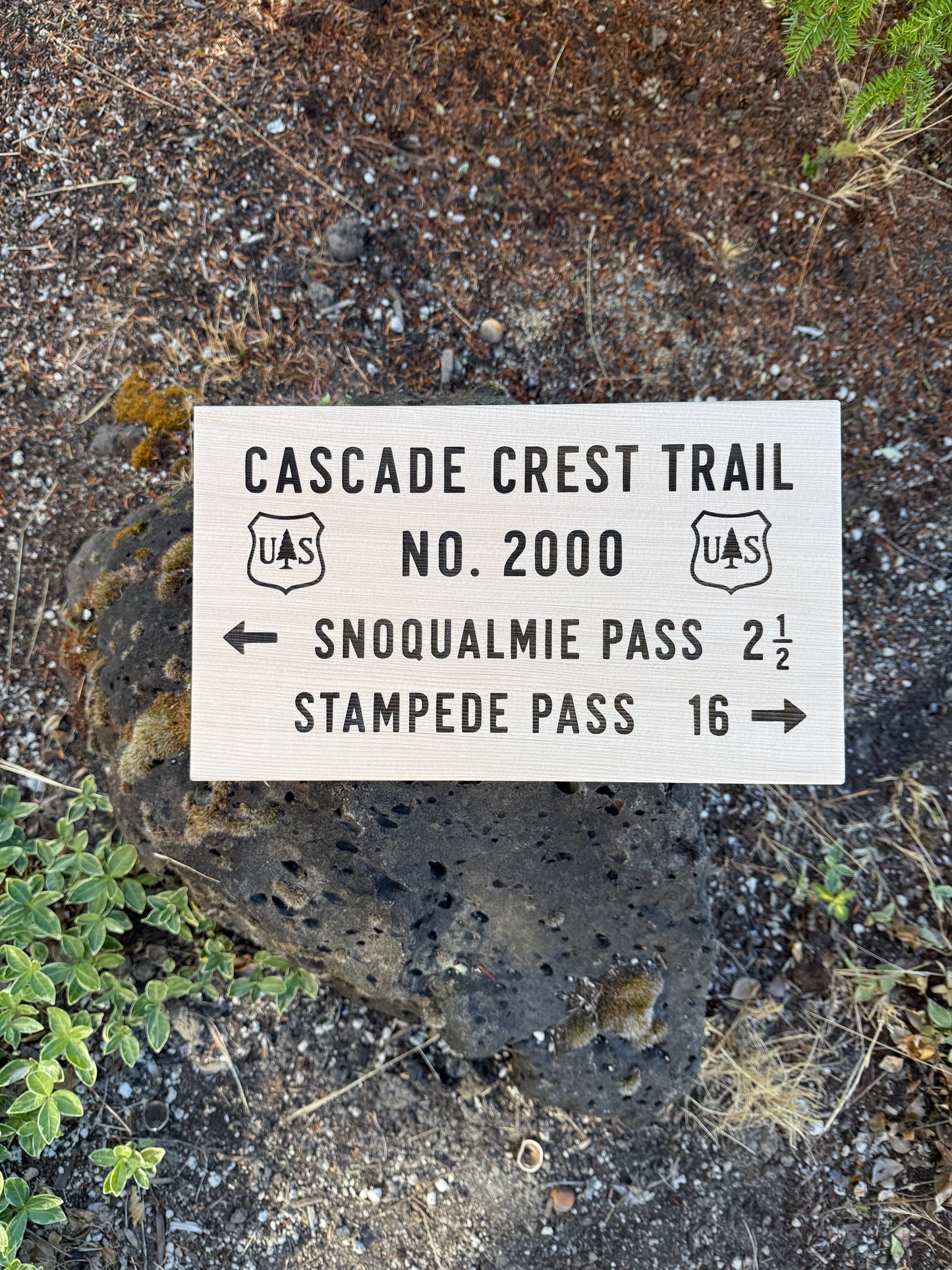 Pacific Crest Trail Cascade Crest Trail No 2000 wooden sign handcrafted for PCT hikers, backpackers, and thru hikers