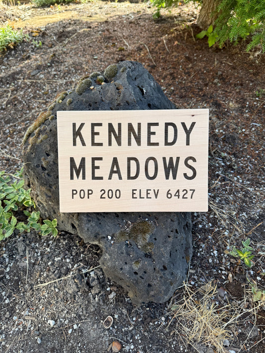 PCT Kennedy Meadows wooden trail sign for hiking wall decor, adventure rooms, cabins, and Pacific Crest Trail collections
