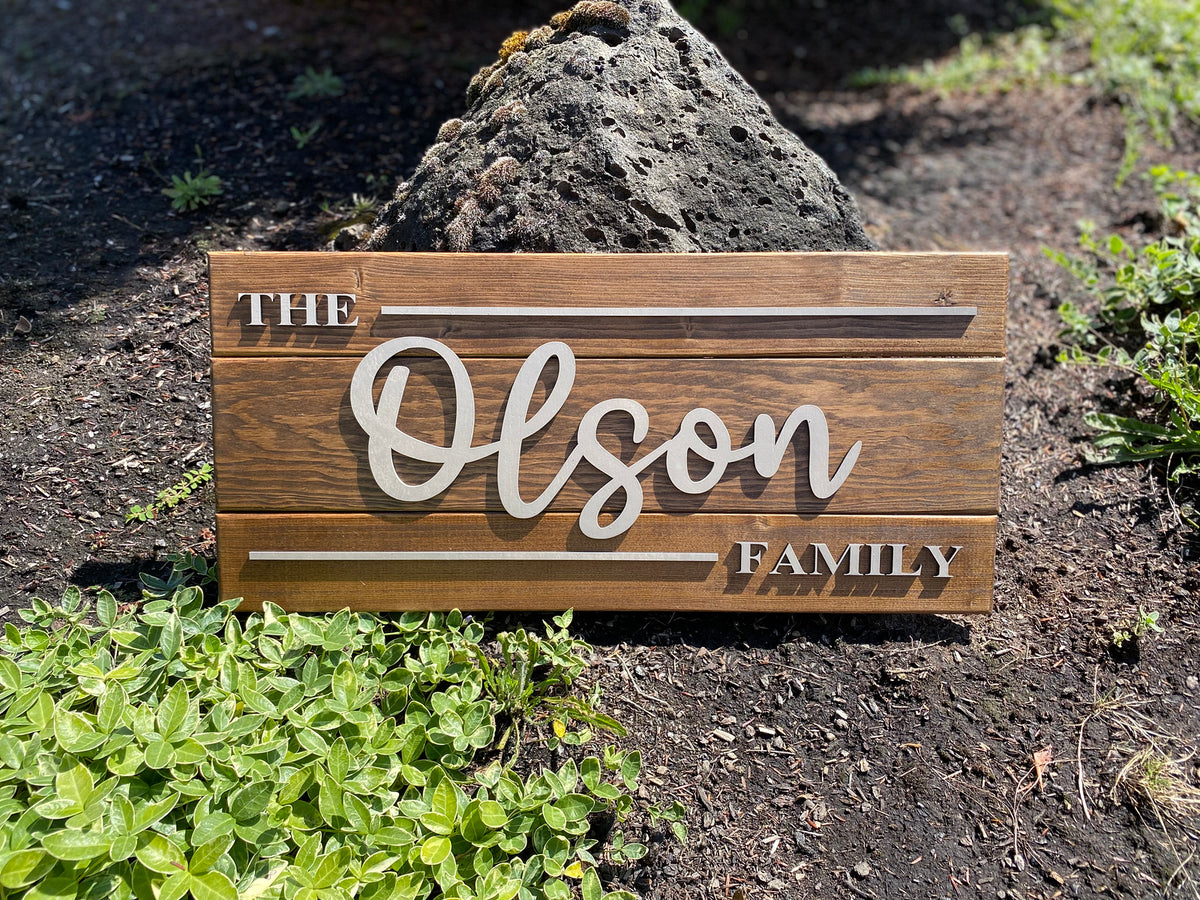 Personalized wood family name sign, a custom Realtor closing gift for a new home