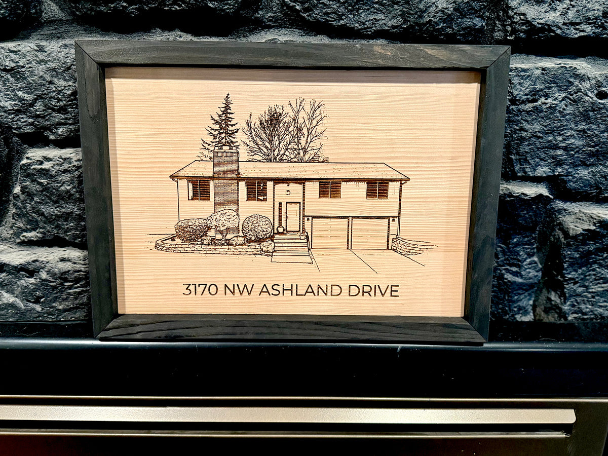 Personalized wood house portrait and address sign, custom Realtor closing gift for a new homeowner