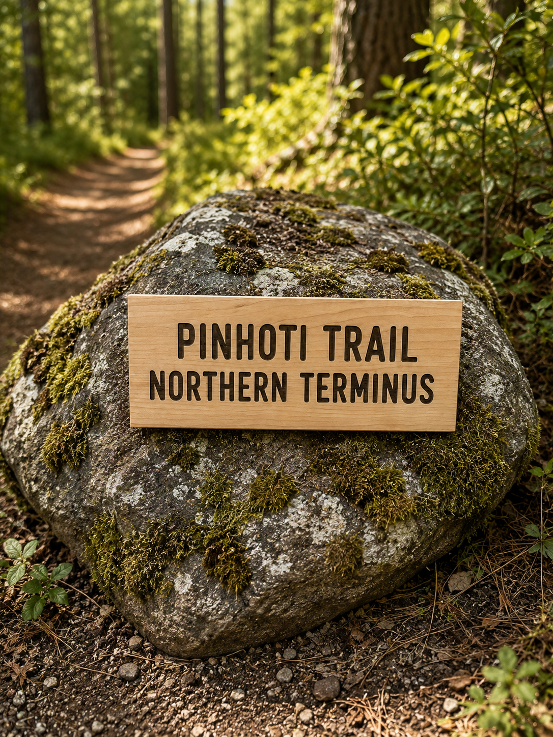 Pinhoti Trail Northern Terminus wooden trail sign handcrafted for hikers, backpackers, and outdoor enthusiasts